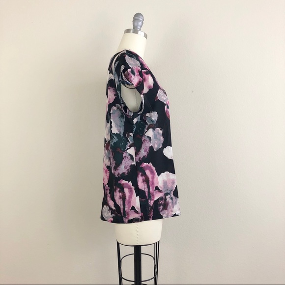 Ivanka Trump Floral Split Neck Cap Sleeve Blouse - Picture 3 of 5